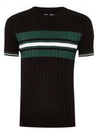 Black And Teal Stripe Ribbed Sweater at Topman