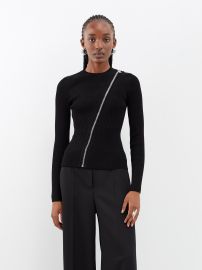 Black Asymmetric-zip ribbed-knit top Alexander McQueen FASHION US at Matches