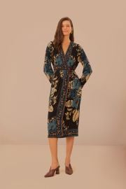 Black Blossom Tapestry LENZING ECOVERO Viscose Midi Wrap Dress FARM Rio at FARM Rio