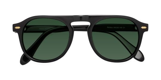 Black Browline Grandpa Round Tinted Sunglasses with Green Sunwear Lenses - Mufasa at Yes Glasses