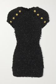 Black Button-embellished metallic boucl-tweed mini dress BALMAIN NET-A-PORTER at Net a Porter