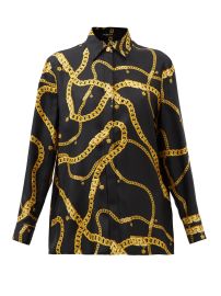 Black Chain-print silk-twill shirt  Versace  FASHION US at Matches