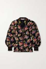 Black Cosima floral-print cotton and silk-blend blouse ALICE OLIVIA NET-A-PORTER at Net a Porter