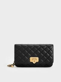 Black Cressida Quilted Push-Lock Clutch - CHARLES KEITH US at Charles & Keith