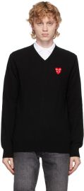 Black Double Heart V-Neck Sweater at Ssense