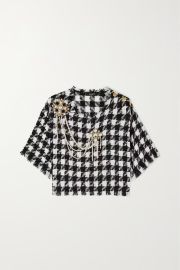 Black Embellished houndstooth tweed top BALMAIN NET-A-PORTER at Net a Porter