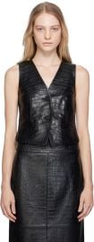 Black Embossed Leather Vest at ssense