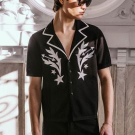 Black Embroidered Western Short Sleeve Shirt dash Phix at Phix