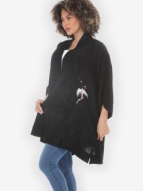 Black Embroidery Phoenix Silk Kimono Jacket CITRON CLOTHING at Citron