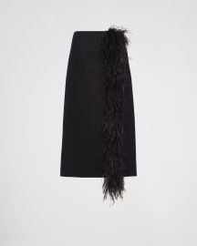 Black Feather-trimmed Wool Midi-skirt PRADA at Prada