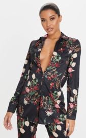 Black Floral Oriental Oversized Shirt  PrettyLittleThing USA at Pretty Little Thing