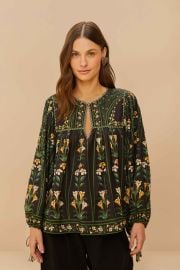 Black Flowers Arch LENZING ECOVERO Euroflax Blouse FARM Rio at FARM Rio