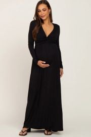 Black Front Twist Long Sleeve Maternity Maxi Dress PinkBlush at Pink Blush Maternity