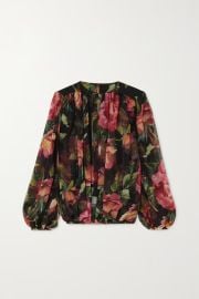 Black Gathered floral-print silk-chiffon blouse  DOLCE amp GABBANA  NET-A-PORTER at Net a Porter