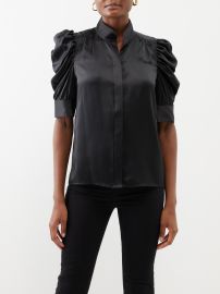 Black Gillian puff-sleeve silk blouse FRAME FASHION US at Matches