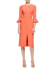 Black Halo 3 4 Sleeve Stretch Crepe Sheath Dress in Canyon Coral at Neiman Marcus