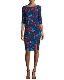 Black Halo 34-Sleeve Floral-Print Dress at Neiman Marcus