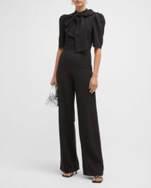 Black Halo Ara Puff-Sleeve Bow Jumpsuit at Neiman Marcus