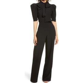 Black Halo Ara Tie Neck Puff Sleeve Jumpsuit at Nordstrom