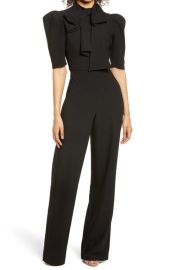 Black Halo Ara Tie Neck Puff Sleeve Jumpsuit at Nordstrom