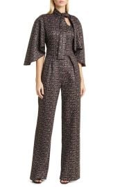 Black Halo Coralia Tie Neck Tweed Jumpsuit in Woolen Essence at Nordstrom