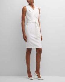 Black Halo Danic Collared Sheath Belted Dress at Neiman Marcus