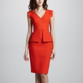 Black Halo Dresses Black Halo Keyton Peplum Sheath Dress In Orange Red Poshmark at Poshmark