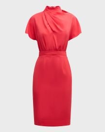 Black Halo Estella Draped High-Neck Midi Dress at Neiman Marcus