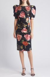 Black Halo Floral Puff Sleeve Cocktail Dress at Nordstrom