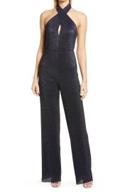 Black Halo Glitter Knit Halter Neck Jumpsuit at Nordstrom