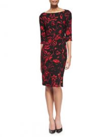 Black Halo Marissa Floral-Print Crepe Sheath Dress at Neiman Marcus