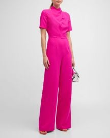 Black Halo Mercer Mock-Neck Cutout Crepe Jumpsuit at Neiman Marcus