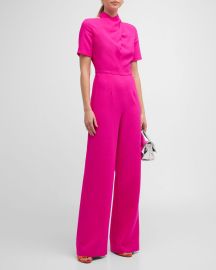 Black Halo Mercer Mock-Neck Cutout Crepe Jumpsuit at Neiman Marcus