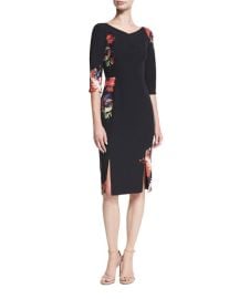 Black Halo Prism Floral-Printed V-Neck Sheath Dress at Neiman Marcus