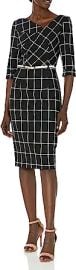 Black Halo Women39s Jackie O 34 Sleeve Sheath Checkered 2 at Womens Clothing store at Amazon