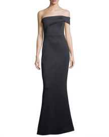 Black Halo neoprene gown one shoulder at Neiman Marcus