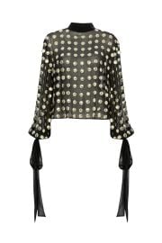 Black Handmade Gold Polka Dot Detailed Silk Chiffon Blouse RAISA VANESSA INT at Raisa Vanessa