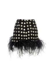 Black Handmade Gold Polka Dot Detailed Silk Chiffon Mini Skirt With Fu RAISA VANESSA INT at Raisa Vanessa