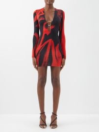 Black Helios plunge-front printed-jersey mini dress Louisa Ballou FASHION US at Matches