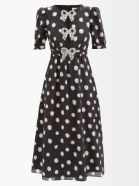 Black Jamie crystal-bow polka-dot silk-crepe midi dress Saloni FASHION US at Matches