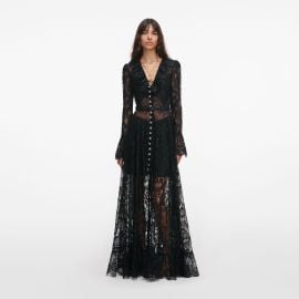 Black Lace Ruffle Maxi Dress self-portrait-US at Self Portrait