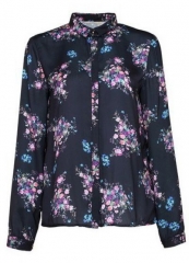 Black Lapel Vintage Floral Blouse at She Inside
