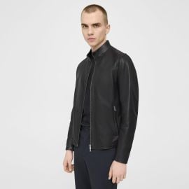 Black Leather Morvek Zip Jacket at Theory