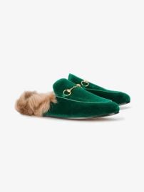 Black Leather Princetown Womens Slipper With Lamb Wool   US at Gucci