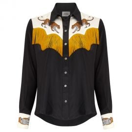 Black Leopard Cowboy Shirt with Fringing by Silken Favours at Silken Favours