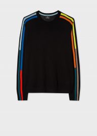 Black Merino Sweater With Intarsia Stripe Sleeves at Paul Smith