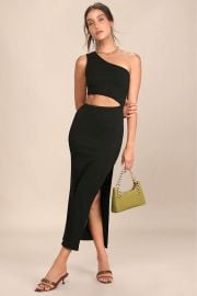 Black Midi Dress - Ribbed One-Shoulder Dress - Cutout Dress - Lulus at Lulus
