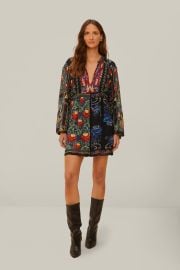 Black Mixed Arabesque Scarves Long Sleeve Mini Dress FARM Rio at FARM Rio