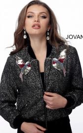 Black Multi Embellished Contemporary Bomber Jacket at Jovani