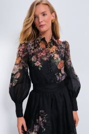 Black Multi Floral Pavilion Tie Neck Blouse Zimmermann at Tuckernuck